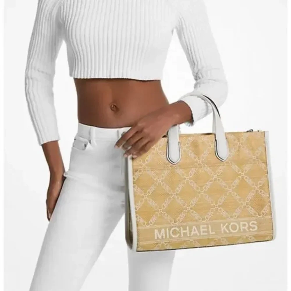 Michael Michael Kors Gigi Logo Grab Tote Bags Orange White - Picture 1 of 2